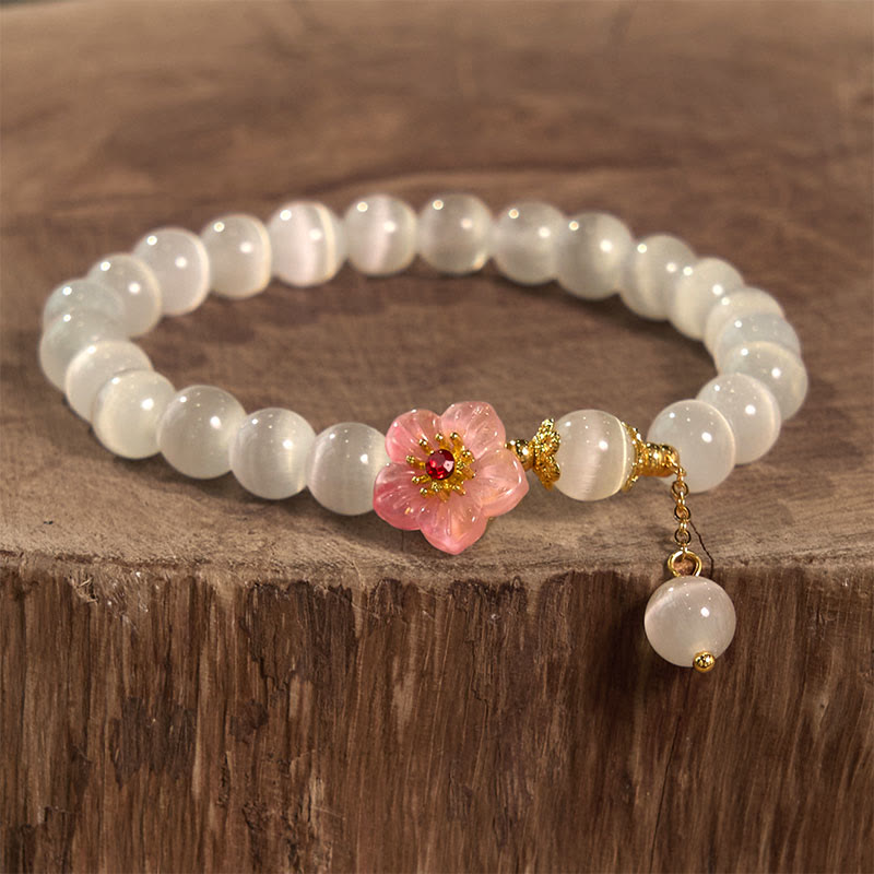 Stone of buddha Chrysoberyl Cat's Eye Pink Flowers Support Bracelet
