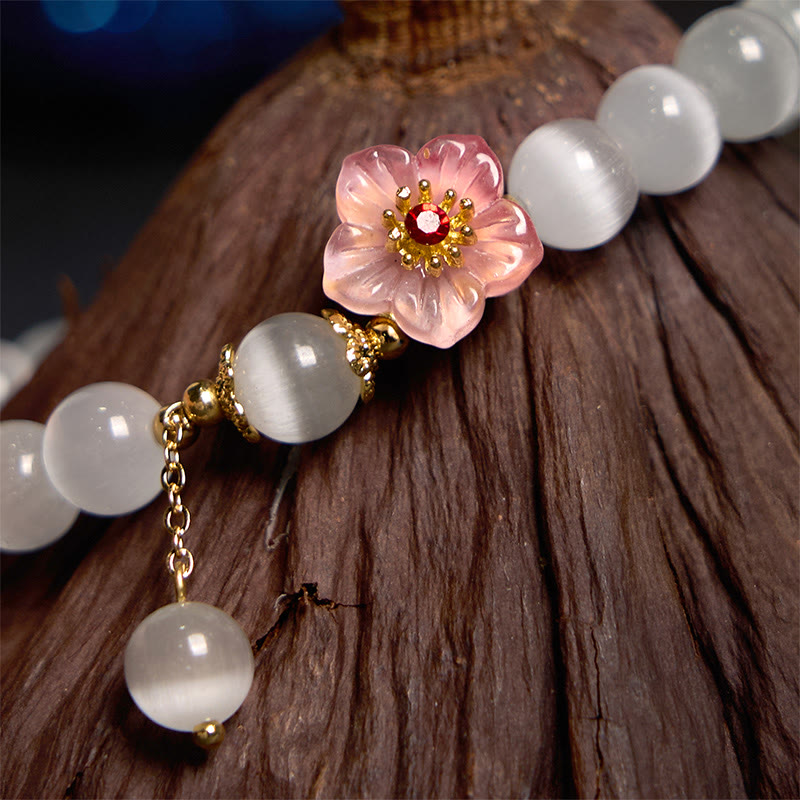 Stone of buddha Chrysoberyl Cat's Eye Pink Flowers Support Bracelet