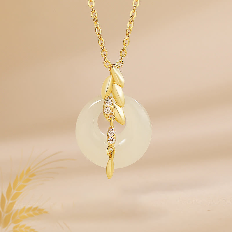 Stone of buddha Hetian Jade 925 Sterling Silver Wheat Luck Necklace Pendant