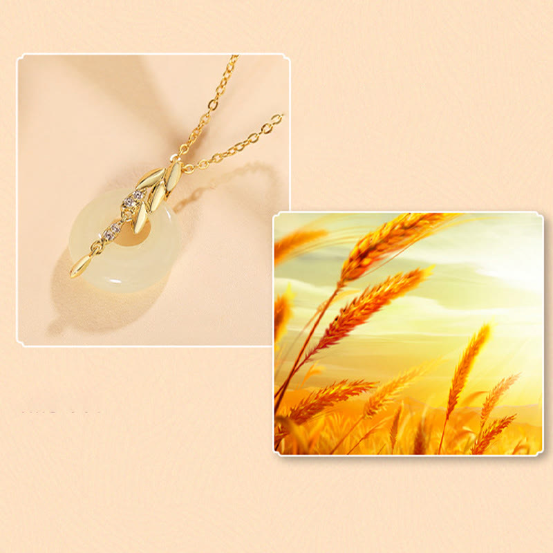Stone of buddha Hetian Jade 925 Sterling Silver Wheat Luck Necklace Pendant