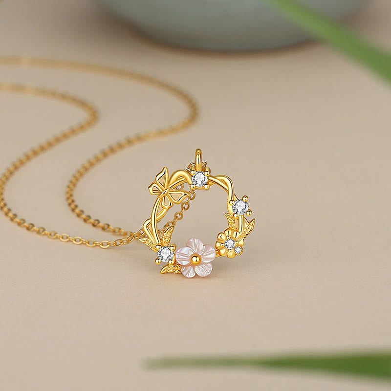 Stone of buddha 925 Sterling Silver Cubic Zirconia Shell Butterfly Peach Blossom Blessing Necklace Pendant