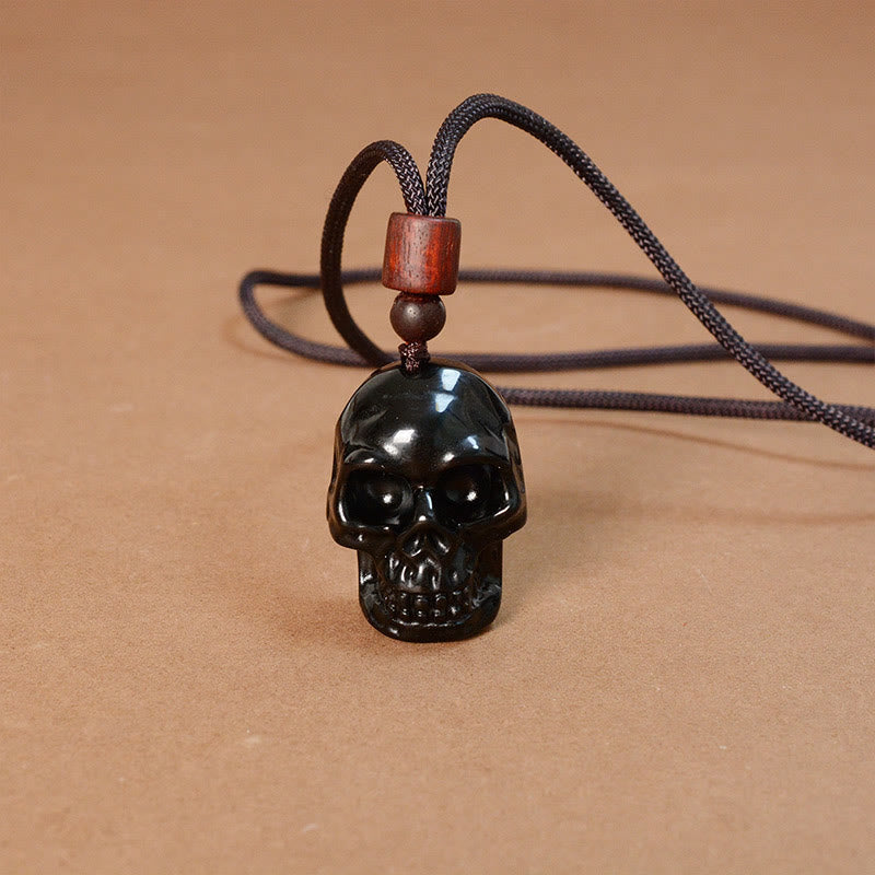 Stone of buddha Black Obsidian String Skeleton Fulfilment Necklace Pendant