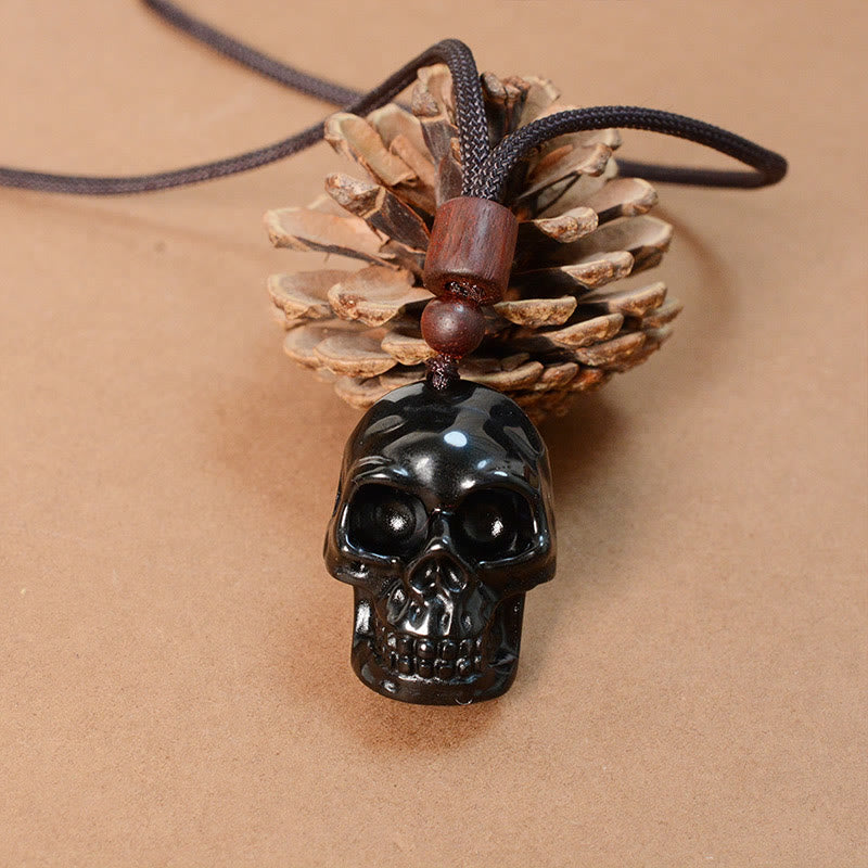 Stone of buddha Black Obsidian String Skeleton Fulfilment Necklace Pendant