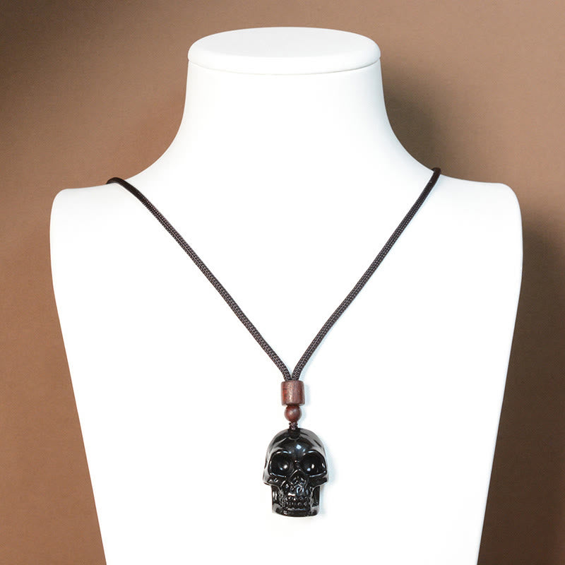 Stone of buddha Black Obsidian String Skeleton Fulfilment Necklace Pendant