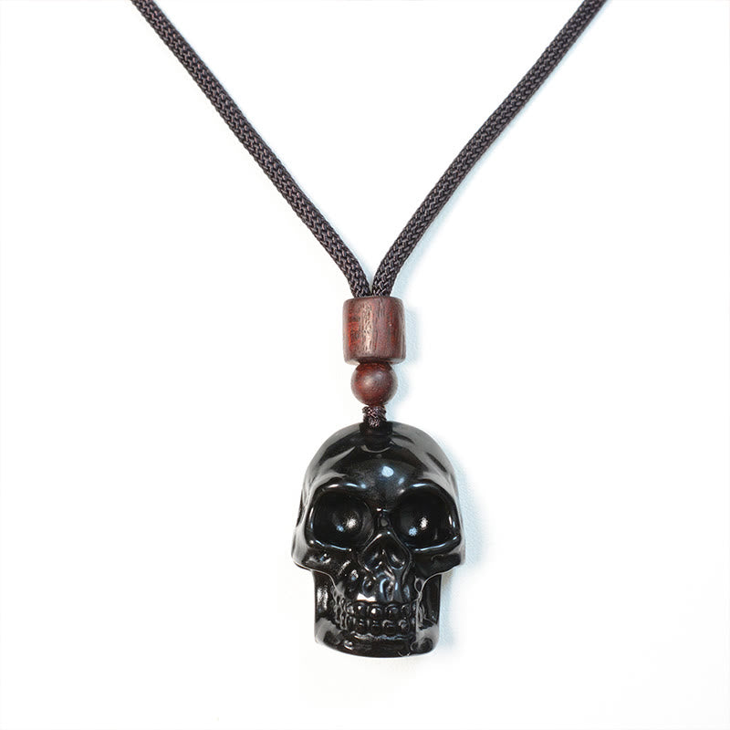 Stone of buddha Black Obsidian String Skeleton Fulfilment Necklace Pendant