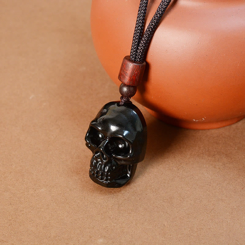 Stone of buddha Black Obsidian String Skeleton Fulfilment Necklace Pendant