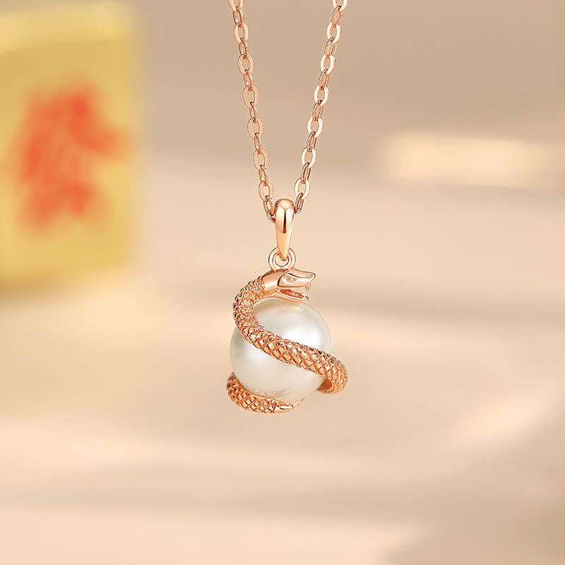 Stone of buddha 925 Sterling Silver Pearl Year Of The Snake Balance Blessing Necklace Pendant