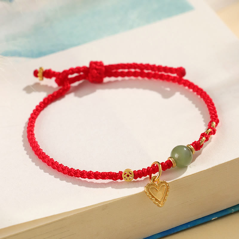Stone of buddha 925 Sterling Silver Hetian Jade Bead Copper Coin Love Heart Charm Luck Bracelet