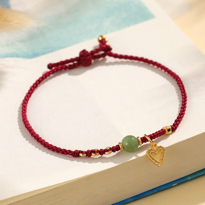 Stone of buddha 925 Sterling Silver Hetian Jade Bead Copper Coin Love Heart Charm Luck Bracelet