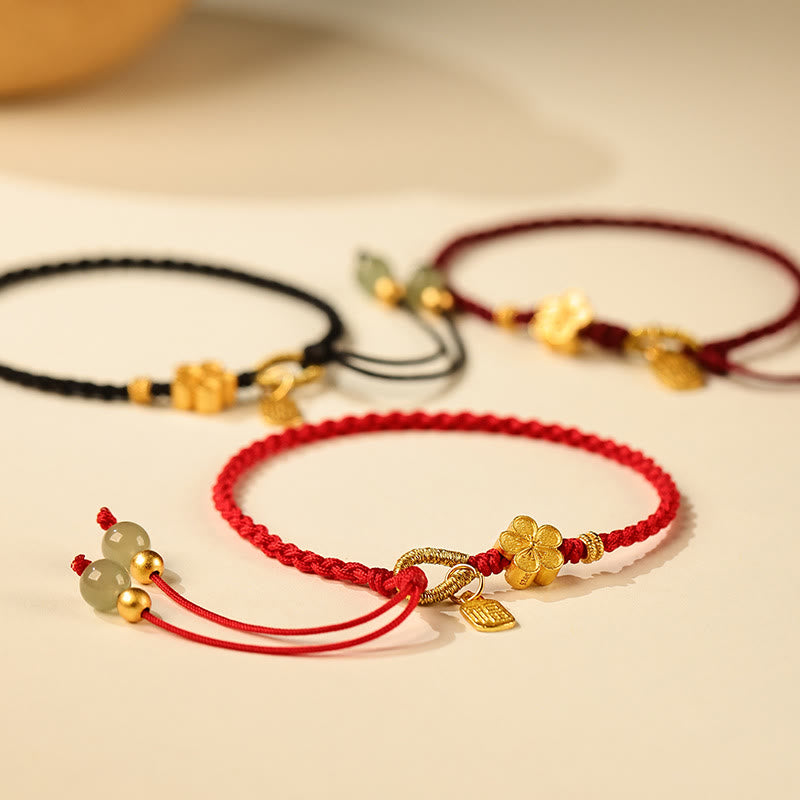 Stone of buddha Hetian Jade Small Peach Blossom Fu Character Charm Luck String Bracelet