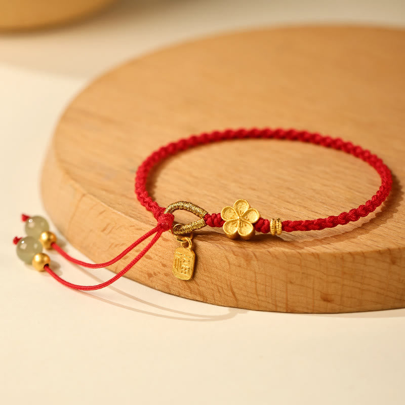 Stone of buddha Hetian Jade Small Peach Blossom Fu Character Charm Luck String Bracelet