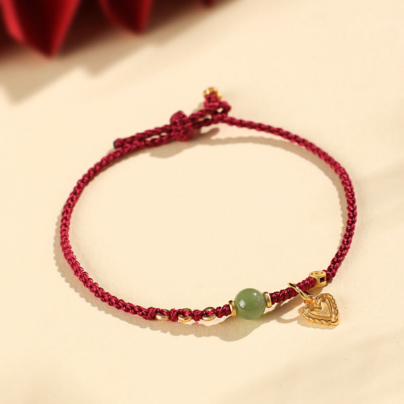 Stone of buddha 925 Sterling Silver Hetian Jade Bead Copper Coin Love Heart Charm Luck Bracelet