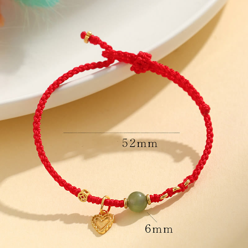 Stone of buddha 925 Sterling Silver Hetian Jade Bead Copper Coin Love Heart Charm Luck Bracelet