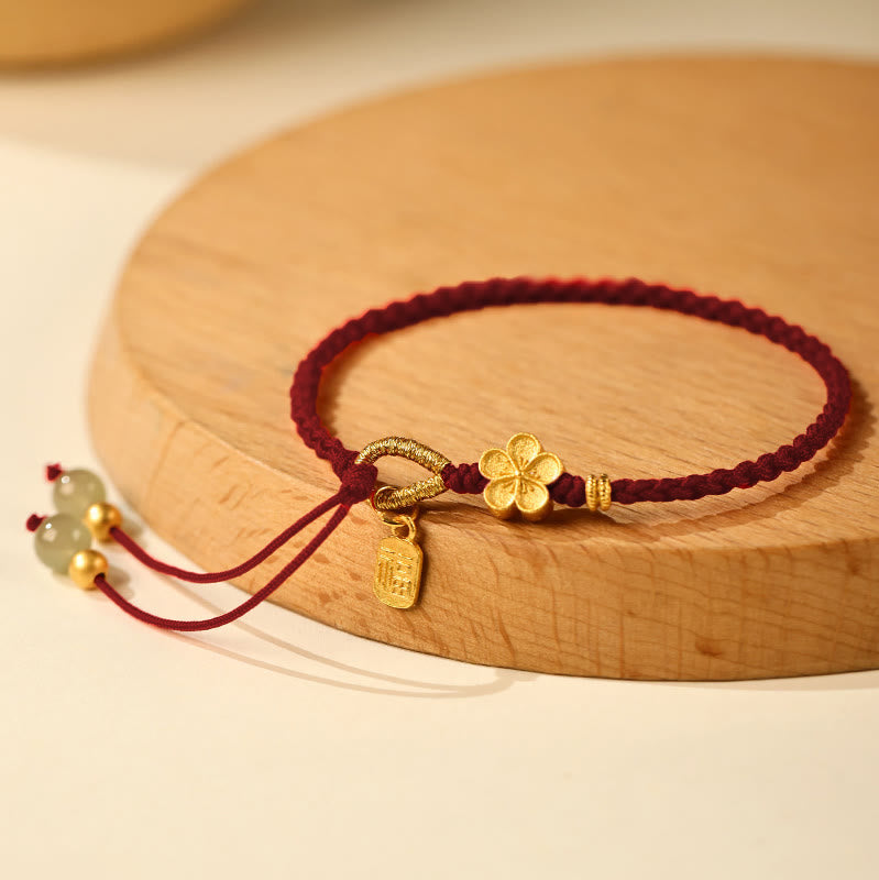 Stone of buddha Hetian Jade Small Peach Blossom Fu Character Charm Luck String Bracelet