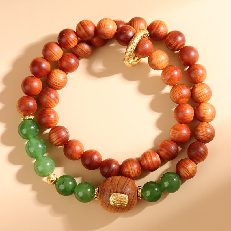 Stone of buddha Thuja Sutchuenensis Green Chalcedony Double Wrap Prosperity Bracelet