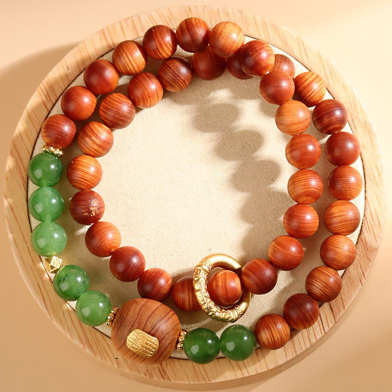 Stone of buddha Thuja Sutchuenensis Green Chalcedony Double Wrap Prosperity Bracelet