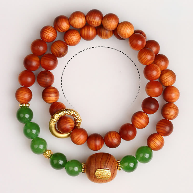 Stone of buddha Thuja Sutchuenensis Green Chalcedony Double Wrap Prosperity Bracelet