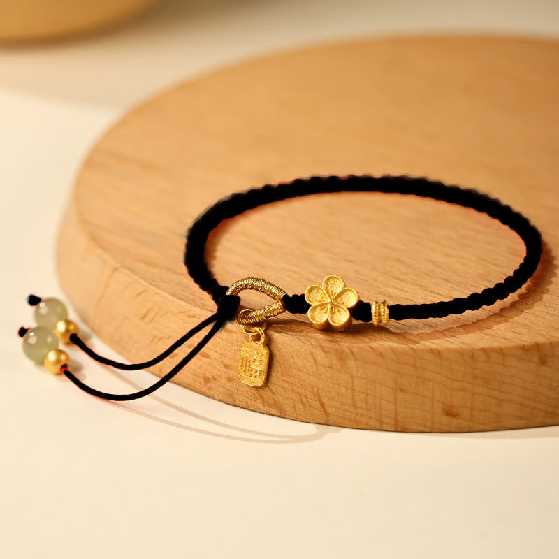 Stone of buddha Hetian Jade Small Peach Blossom Fu Character Charm Luck String Bracelet