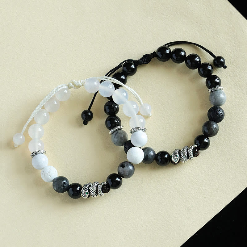 Stone of buddha Black Onyx Black Glitter Stone White Agate White Turquoise Year Of The Snake Protection Bracelet