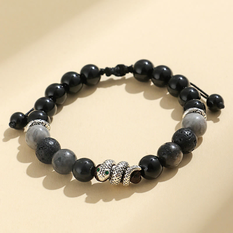Stone of buddha Black Onyx Black Glitter Stone White Agate White Turquoise Year Of The Snake Protection Bracelet