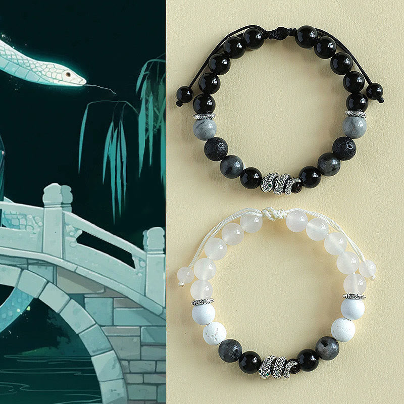 Stone of buddha Black Onyx Black Glitter Stone White Agate White Turquoise Year Of The Snake Protection Bracelet