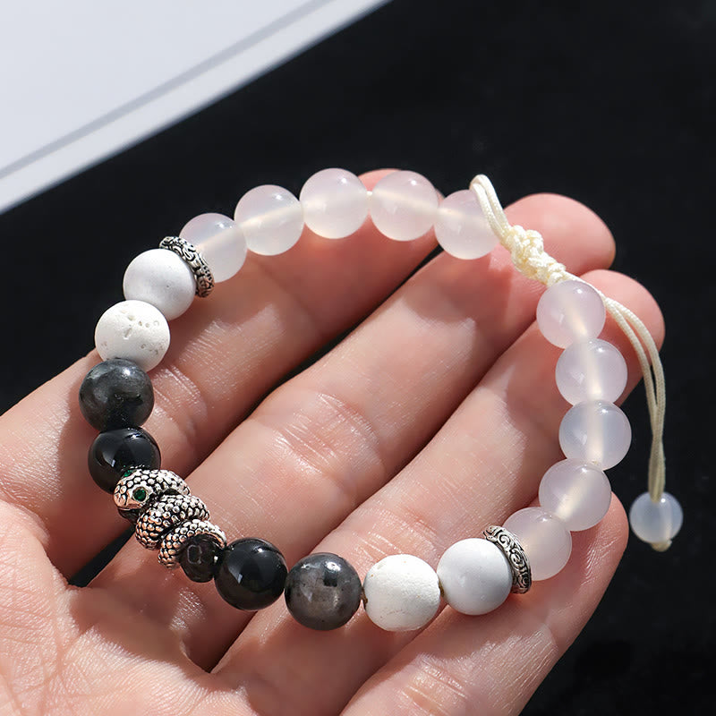 Stone of buddha Black Onyx Black Glitter Stone White Agate White Turquoise Year Of The Snake Protection Bracelet