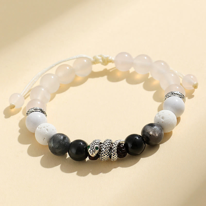 Stone of buddha Black Onyx Black Glitter Stone White Agate White Turquoise Year Of The Snake Protection Bracelet