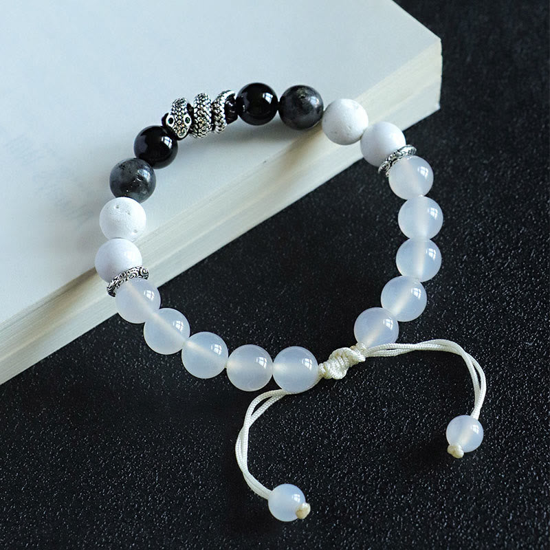 Stone of buddha Black Onyx Black Glitter Stone White Agate White Turquoise Year Of The Snake Protection Bracelet