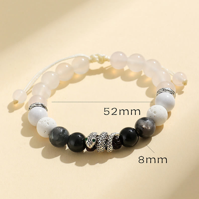Stone of buddha Black Onyx Black Glitter Stone White Agate White Turquoise Year Of The Snake Protection Bracelet