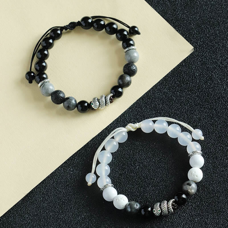 Stone of buddha Black Onyx Black Glitter Stone White Agate White Turquoise Year Of The Snake Protection Bracelet
