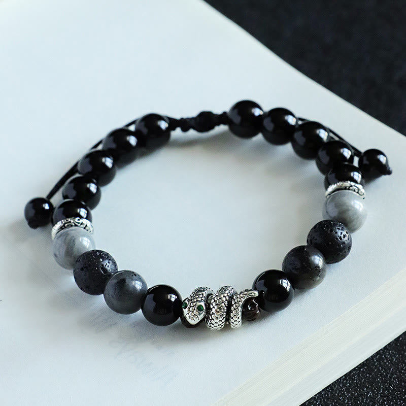 Stone of buddha Black Onyx Black Glitter Stone White Agate White Turquoise Year Of The Snake Protection Bracelet