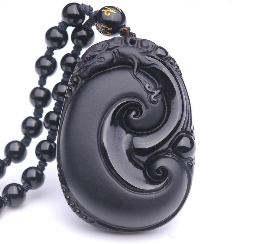 Stone of buddha Natural Black Obsidian PiXiu Oval Pattern Strength Necklace Pendant