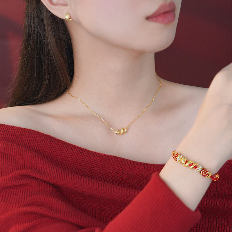 Stone of buddha 925 Sterling Silver Year Of The Snake Golden Snake Luck Prosperous Bracelet Necklace Pendant