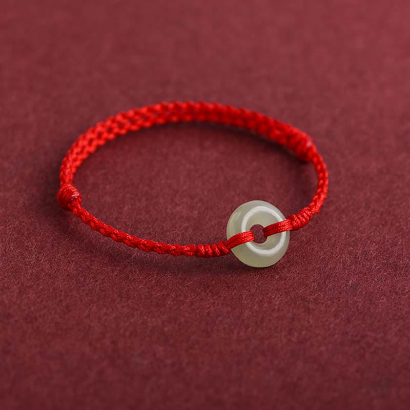 Stone of buddha Natural Hetian Jade Peace Buckle Protection Luck Braided Bracelet Anklet