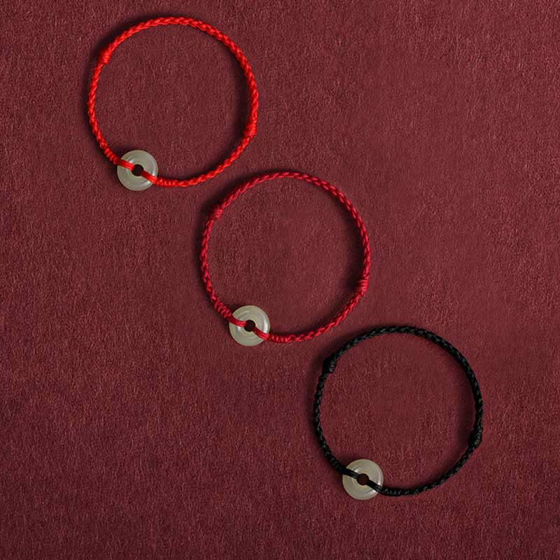 Stone of buddha Natural Hetian Jade Peace Buckle Protection Luck Braided Bracelet Anklet
