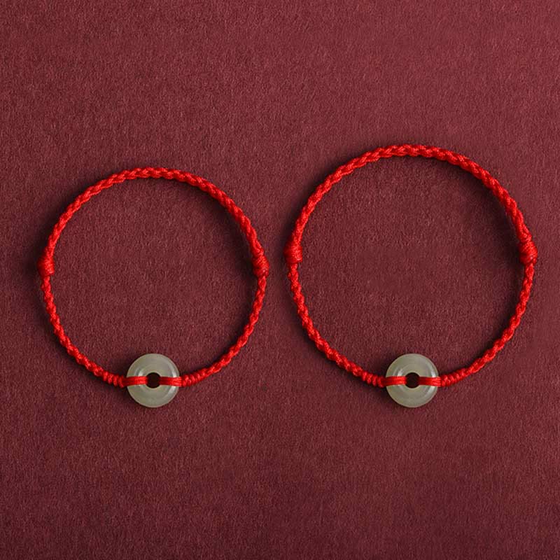 Stone of buddha Natural Hetian Jade Peace Buckle Protection Luck Braided Bracelet Anklet
