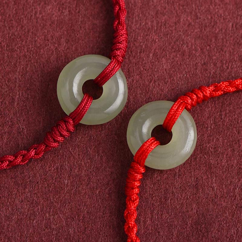 Stone of buddha Natural Hetian Jade Peace Buckle Protection Luck Braided Bracelet Anklet
