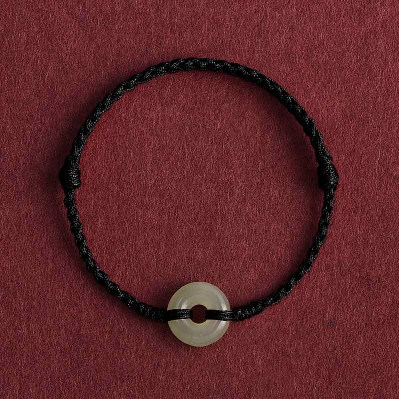 Stone of buddha Natural Hetian Jade Peace Buckle Protection Luck Braided Bracelet Anklet