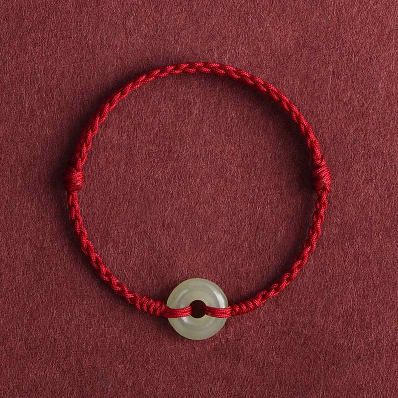 Stone of buddha Natural Hetian Jade Peace Buckle Protection Luck Braided Bracelet Anklet