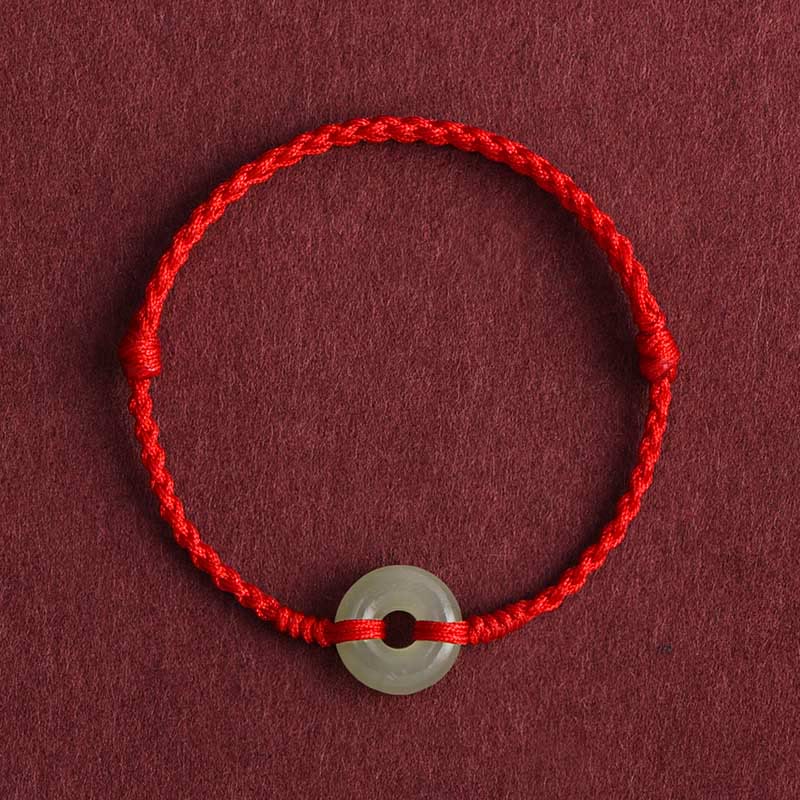 Stone of buddha Natural Hetian Jade Peace Buckle Protection Luck Braided Bracelet Anklet