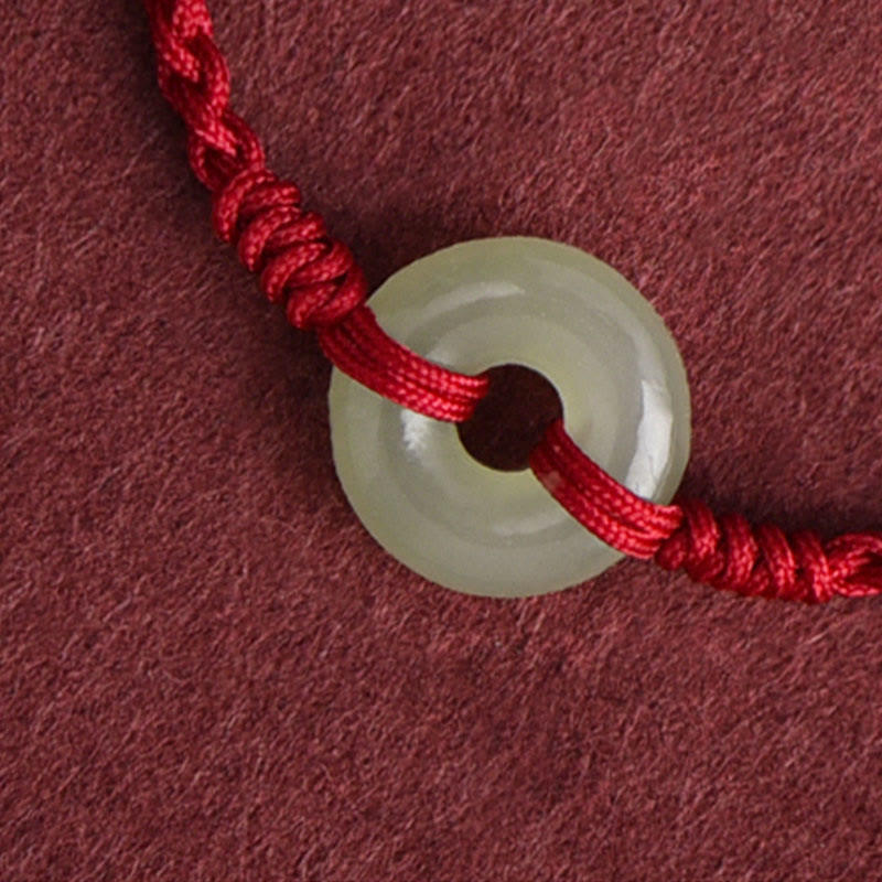 Stone of buddha Natural Hetian Jade Peace Buckle Protection Luck Braided Bracelet Anklet