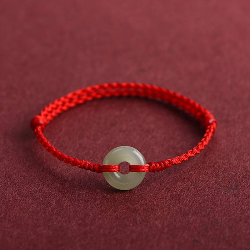 Stone of buddha Natural Hetian Jade Peace Buckle Protection Luck Braided Bracelet Anklet