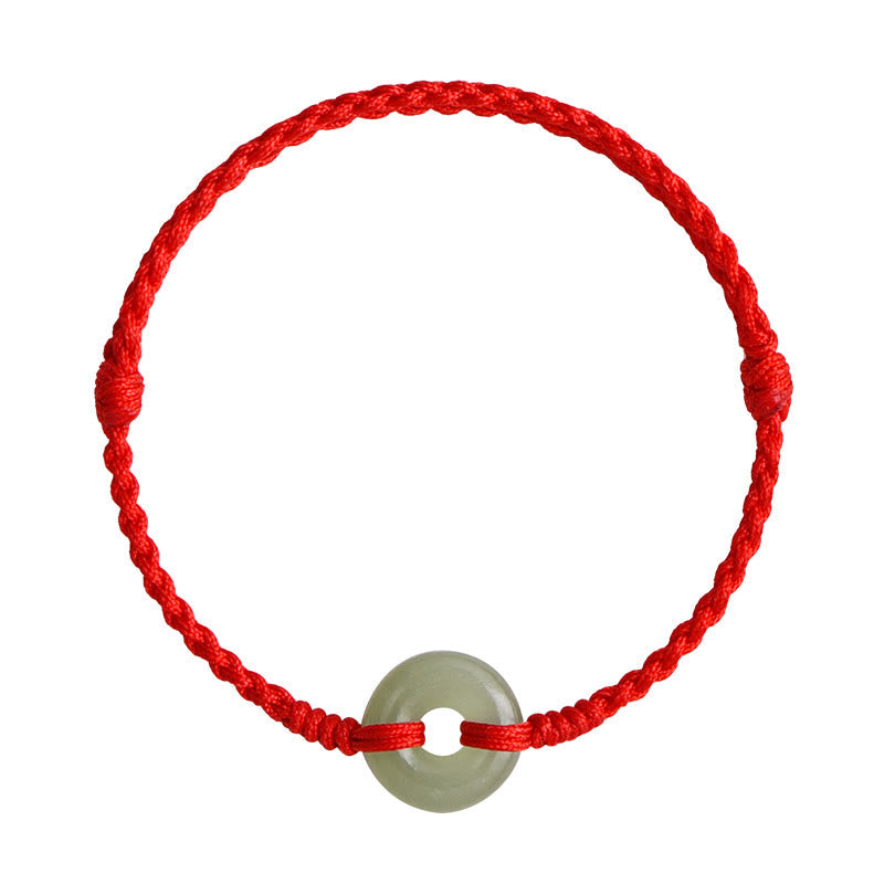 Stone of buddha Natural Hetian Jade Peace Buckle Protection Luck Braided Bracelet Anklet