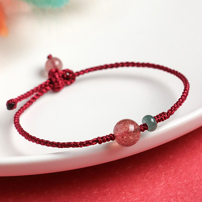 Stone of buddha Natural Strawberry Quartz Jade White Agate Red String Positive Bracelet