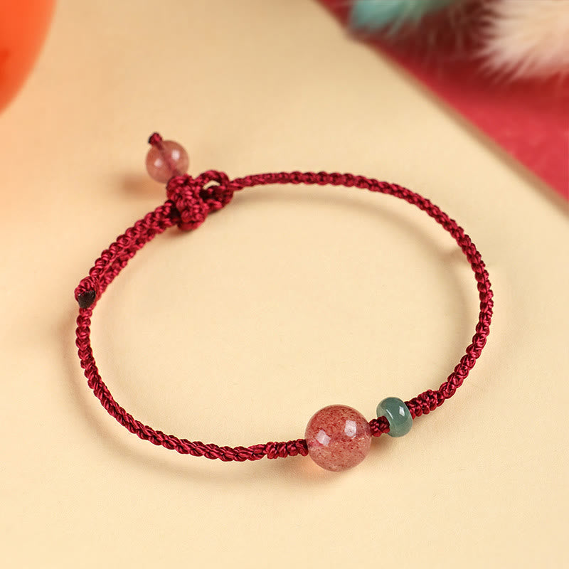 Stone of buddha Natural Strawberry Quartz Jade White Agate Red String Positive Bracelet