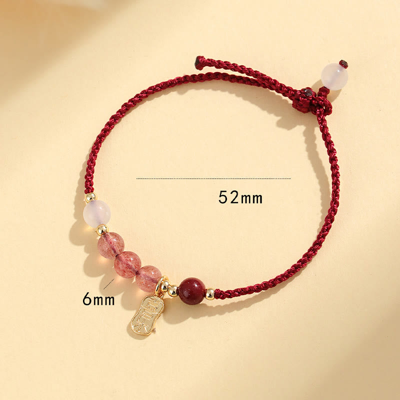 Stone of buddha Natural Strawberry Quartz Jade White Agate Red String Positive Bracelet