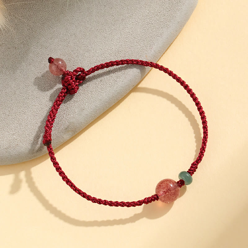 Stone of buddha Natural Strawberry Quartz Jade White Agate Red String Positive Bracelet