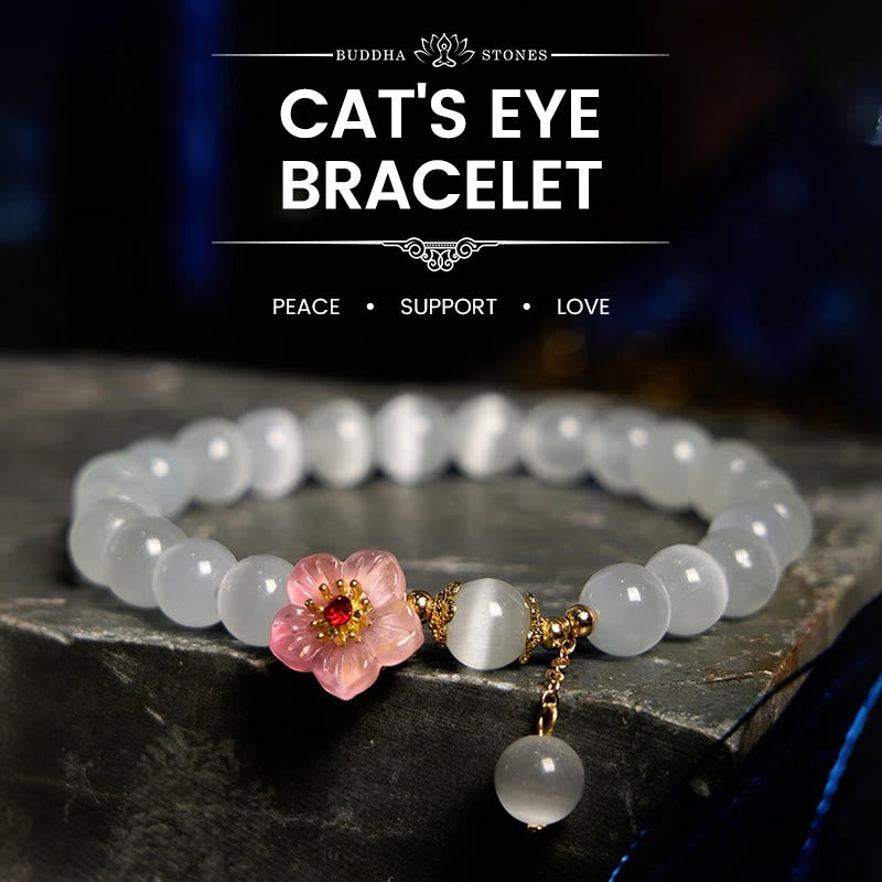Stone of buddha Chrysoberyl Cat's Eye Pink Flowers Support Bracelet