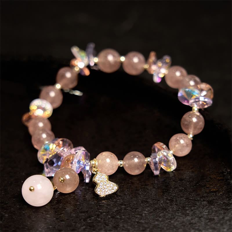 Stone of buddha Strawberry Quartz Crystal Gourd Positive Bracelet