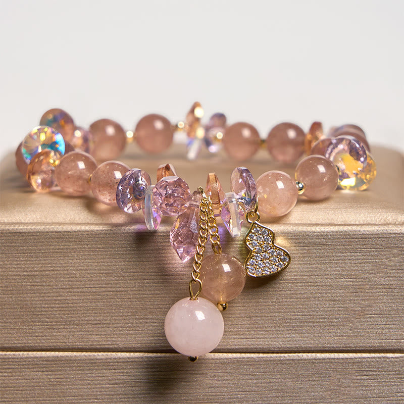 Stone of buddha Strawberry Quartz Crystal Gourd Positive Bracelet